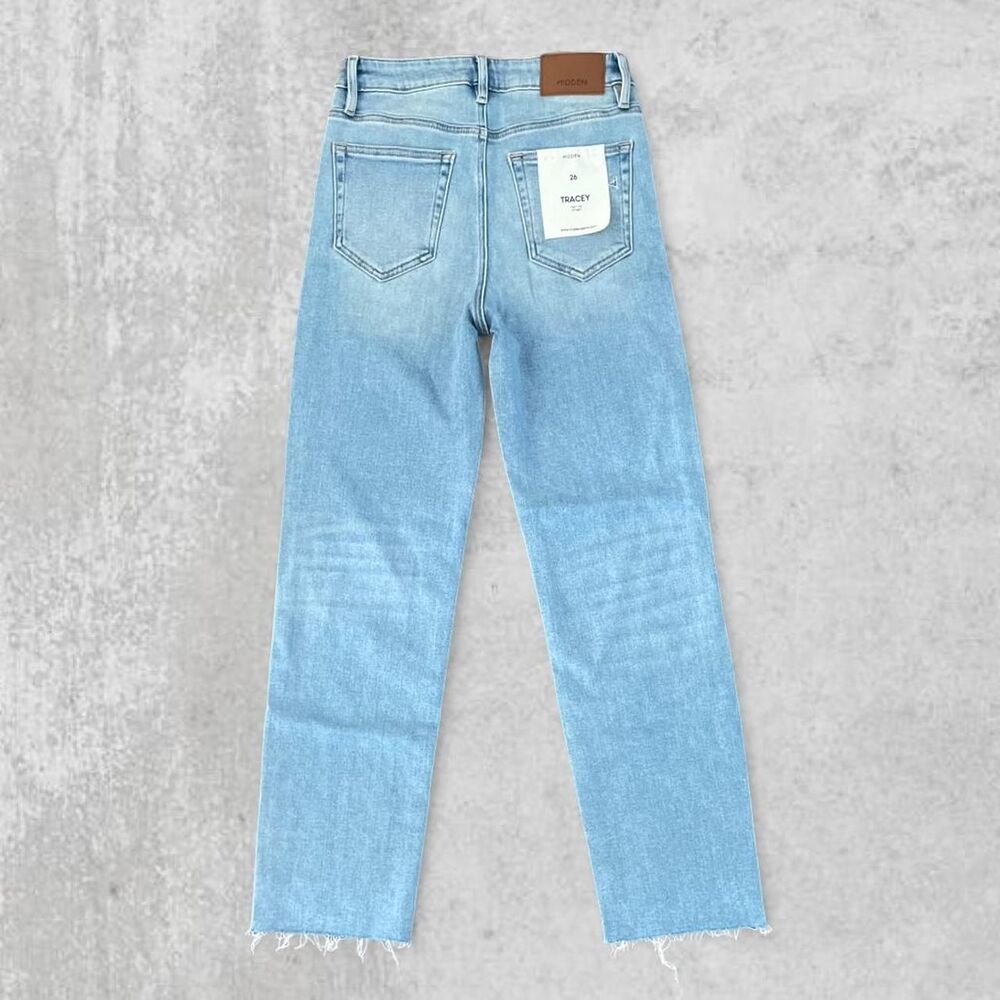 NWT Hidden Jeans Tracey High-Rise Straight Leg Jeans Light Wash Raw Hem Size 26